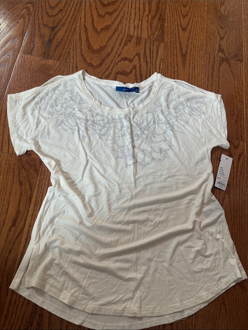 Apt. 9 White Short-Sleeve Tee with Rhinestone Detail
